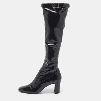 Pre-owned Saint Laurent Twiggy Size 38.5 Black Patent Leather Knee Length Boots