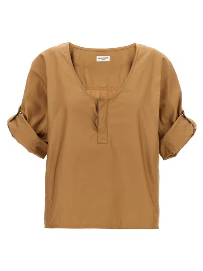 Saint Laurent Top In Twill Cammello Donna In Beige