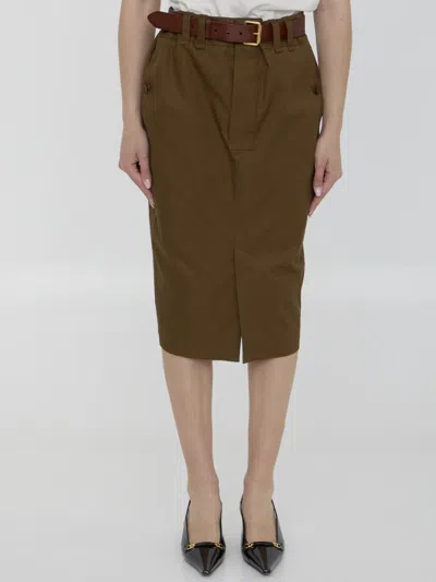 Saint Laurent Twill Pencil Skirt In Brown