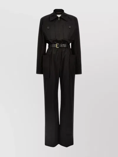 SAINT LAURENT TWILL SUIT WITH BELT AND POCKETS