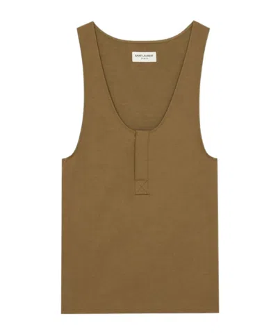 Saint Laurent Twill-weave Sleeveless Top In Brown