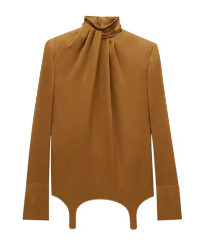 Saint Laurent Twist Collar Garter Shirt In Brown