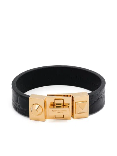 Pre-owned Saint Laurent Twist-lock Leather Bracelet In Gold