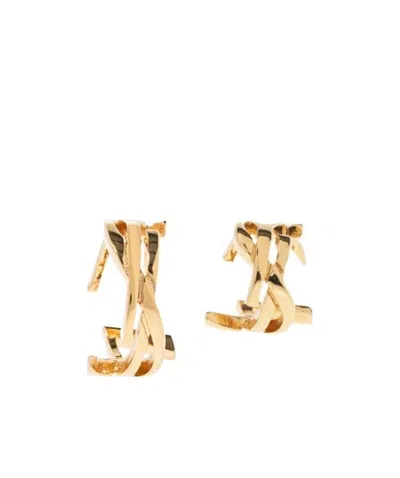 Saint Laurent Twisted Monogram-shape Earcuff In Gold