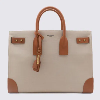 Saint Laurent Two-tone Canvas And Leather Large Sac De Jour Handbag