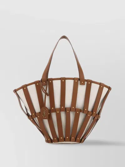 Saint Laurent Two-tone Canvas And Leather Medium Beatrix Shopping Bag