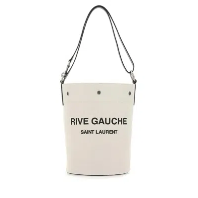 Saint Laurent Two-tone Canvas And Leather Medium Rive Gauche Bucket Bag In Neutral