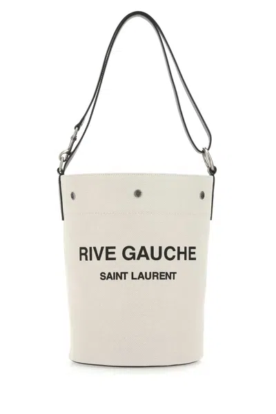 SAINT LAURENT TWO-TONE CANVAS AND LEATHER MEDIUM RIVE GAUCHE BUCKET BAG