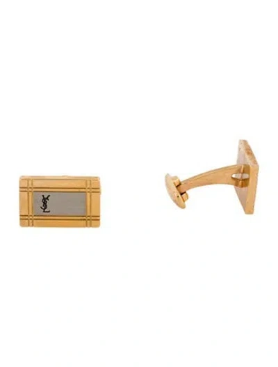 Pre-owned Saint Laurent Two Tone Cufflinks In Black