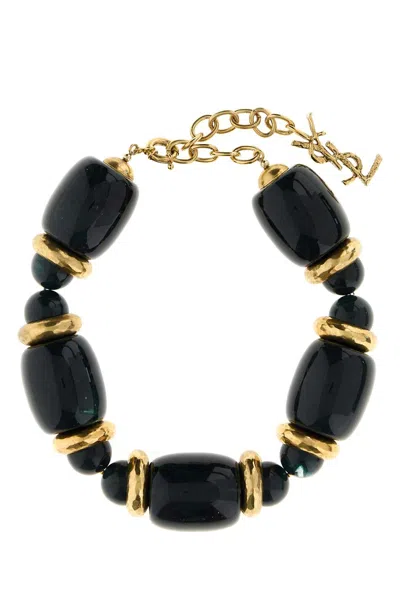 Saint Laurent Two-tone Resin And Metal Necklace In Black