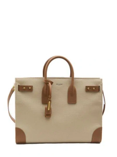 Saint Laurent Two-tone Canvas And Leather Large Sac De Jour Handbag In Multi