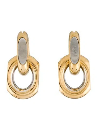 Pre-owned Saint Laurent Two-tone Cassandre Duo Link Drop Earrings In Multi