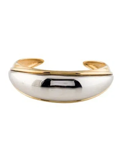 Pre-owned Saint Laurent Two-tone Dome Cuff Bracelet, 7.5" In Multi