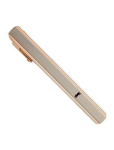 Pre-owned Saint Laurent Two-tone Logo Tie Clip In Silver