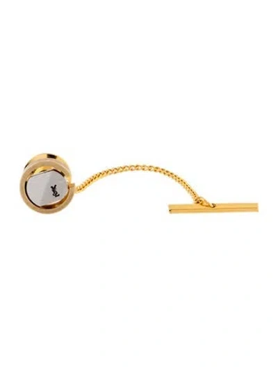 Pre-owned Saint Laurent Two-tone Tie Pin W/chain In Black