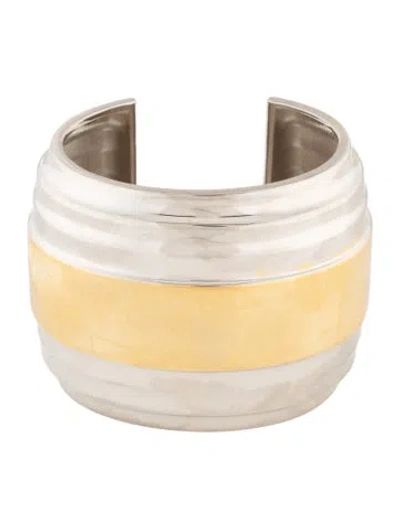 Pre-owned Saint Laurent Two-tone Wheel Cuff Bracelet, 6.5" In Multi