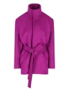 Saint Laurent Wool Mandarin Collar Coat In Purple