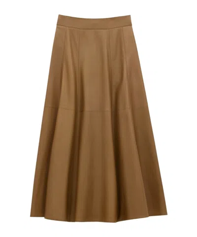 Saint Laurent Lambskin Maxi Skirt In Brown