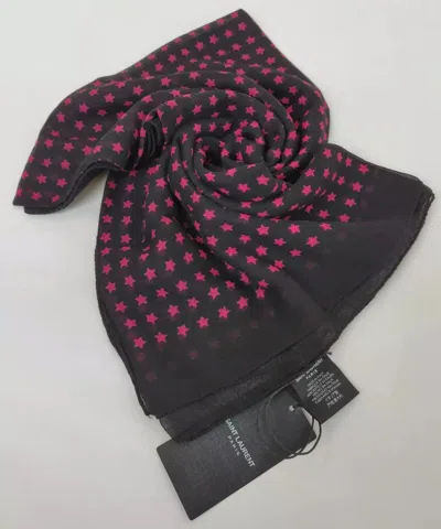 Saint Laurent Unisex Black Lightweight Pink Star Wool Scarf