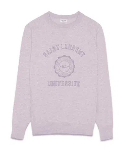 Saint Laurent Université Crew Neck Sweatshirt In Purple