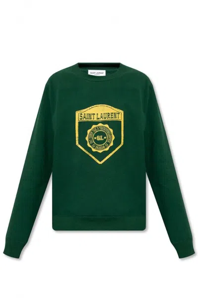 Pre-owned Saint Laurent Universite Green Logo Sweatshirt Sweater