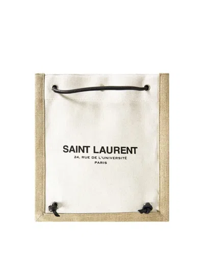 Saint Laurent Universite Logo Flat Crossbody Bag In Nude
