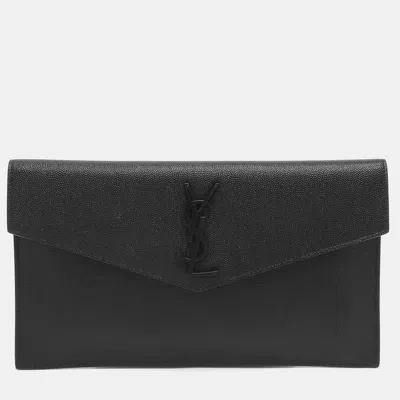 Pre-owned Saint Laurent Uptown Black Leather Clutch