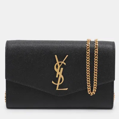Pre-owned Saint Laurent Uptown Black Leather Wallet On Chain