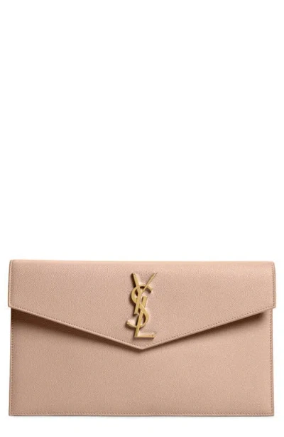 Saint Laurent Uptown Calfskin Leather Envelope Clutch In Nude