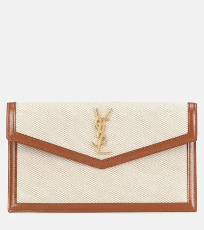Saint Laurent Uptown Canvas Clutch In Beige