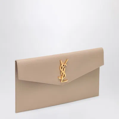 Saint Laurent Uptown Cassandre Beige Leather Envelope In Brown