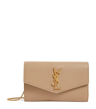 Saint Laurent Uptown Chain Wallet In Beige