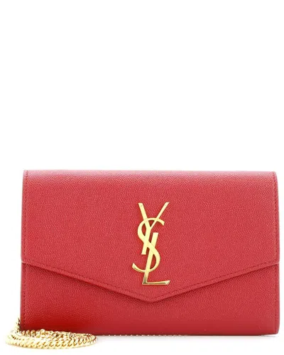 Saint Laurent Uptown Chain Wallet Leather (authentic Pre-loved) In Red
