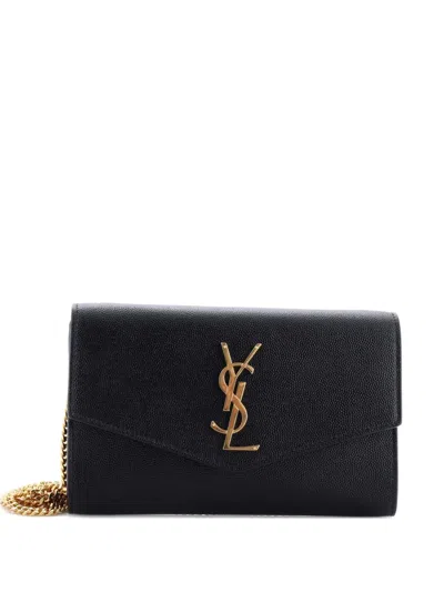 Pre-owned Saint Laurent Uptown Chain Wallet Leather Crossbody Bag In Black