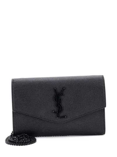 Pre-owned Saint Laurent Uptown Chain Wallet Leather Crossbody Bag In Black