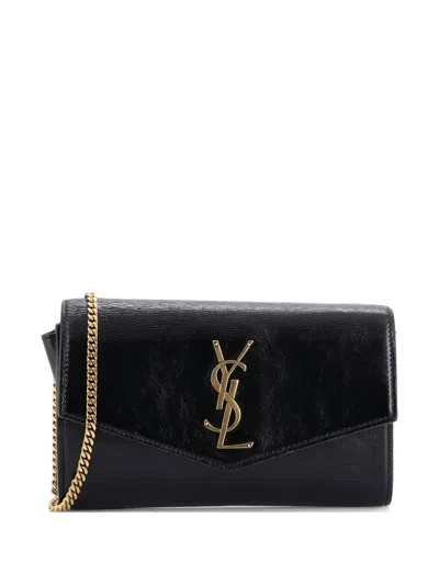 Pre-owned Saint Laurent Uptown Chain Wallet Leather Crossbody Bag In Black