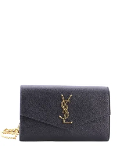 Pre-owned Saint Laurent Uptown Chain Wallet Leather Crossbody Bag In Black