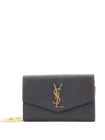 Pre-owned Saint Laurent Uptown Chain Wallet Leather Crossbody Bag In Black