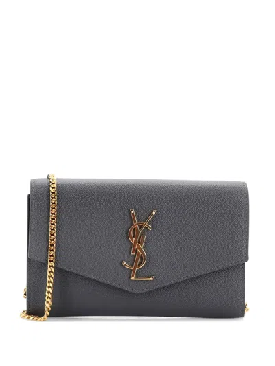 Pre-owned Saint Laurent Uptown Chain Wallet Leather Crossbody Bag In Gray