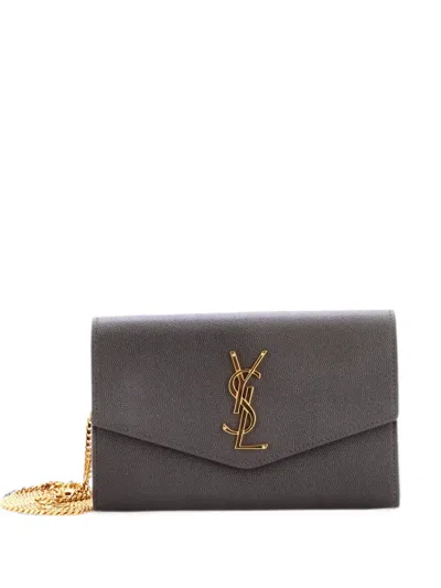 Pre-owned Saint Laurent Uptown Chain Wallet Leather Crossbody Bag In Gray