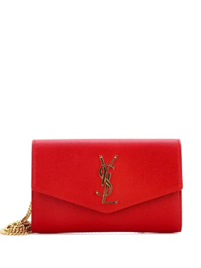 Pre-owned Saint Laurent Uptown Chain Wallet Leather Crossbody Bag In Red