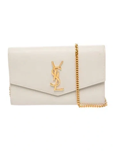 Pre-owned Saint Laurent Uptown Chain Wallet In Neutral
