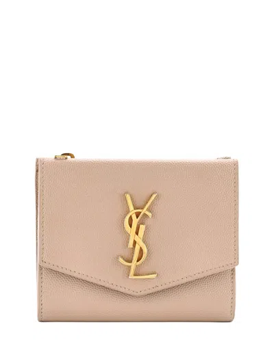 Saint Laurent Uptown Compact Flap Wallet Leather (authentic Pre-loved) In Neutral