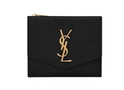 Saint Laurent Uptown Compact Wallet In Grain De Poudre Leather In Purple