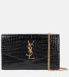Saint Laurent Uptown Envelope Croc-embossed Wallet In Black