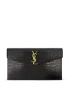 Saint Laurent Uptown Medium Ysl Monogram Croc-embossed Pouch Bag In Black