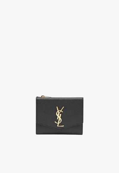 Saint Laurent Uptown Embossed Leather Wallet In Black