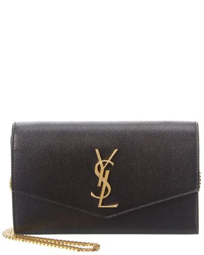 Saint Laurent Uptown Leather Wallet On Chain In Black