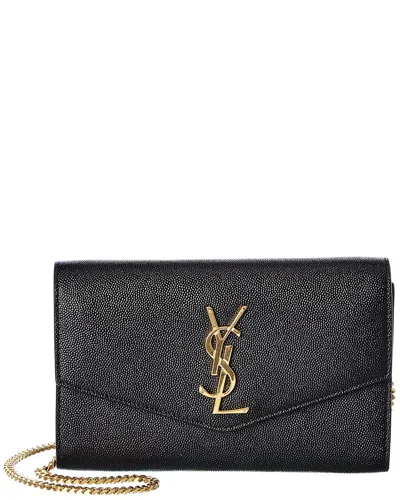 Saint Laurent Uptown Embossed Leather Wallet On Chain In Purple