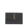 Saint Laurent Uptown Flap Card Case In Grain De Poudre Leather In Black